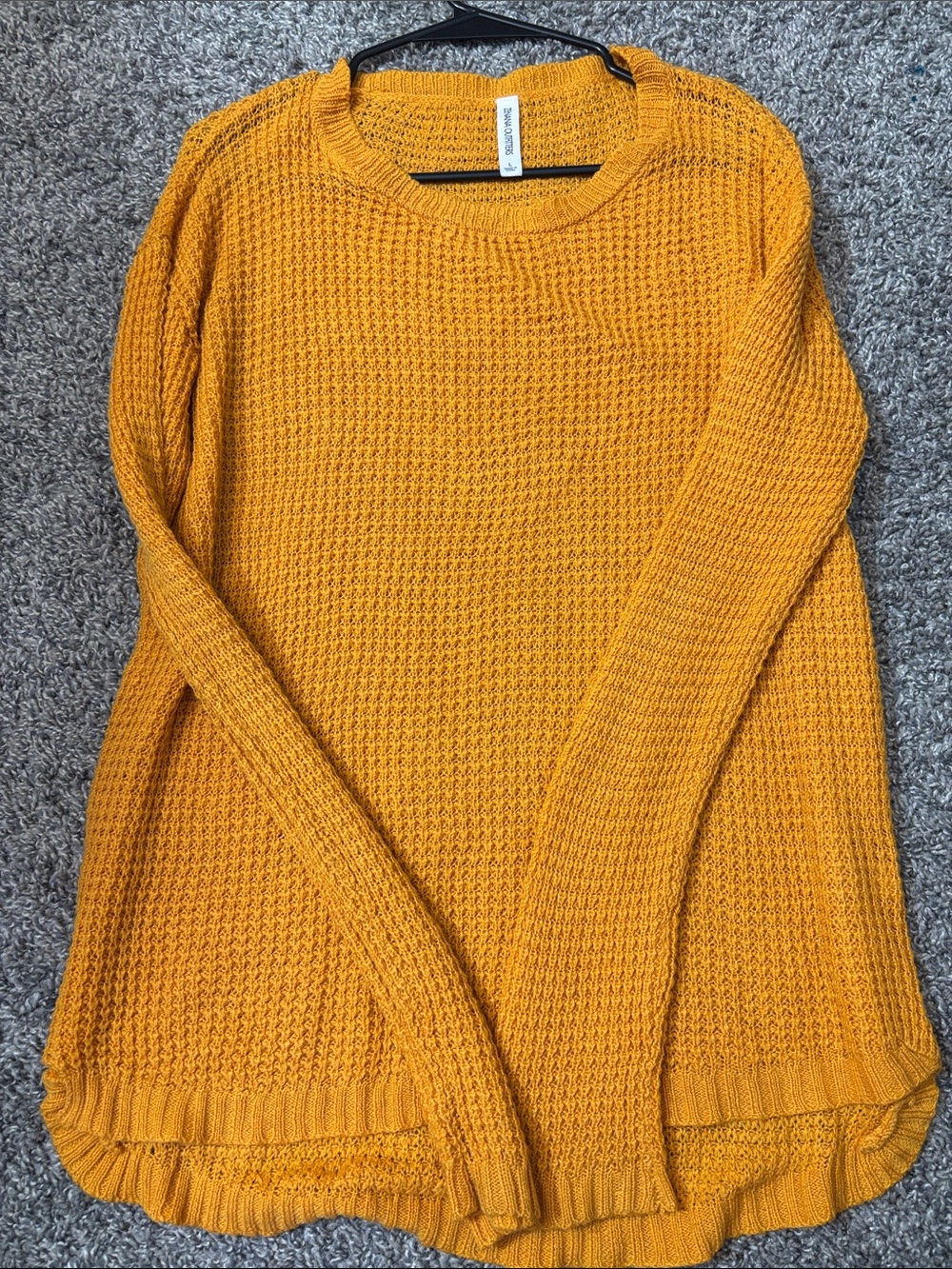 Zenana Outfitters Mustard Crewneck Waffle Knit Sweater